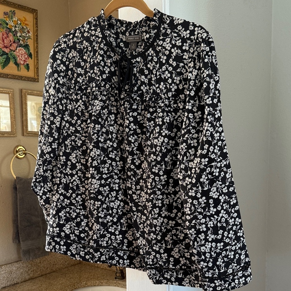 J. Crew Black and White Floral Blouse